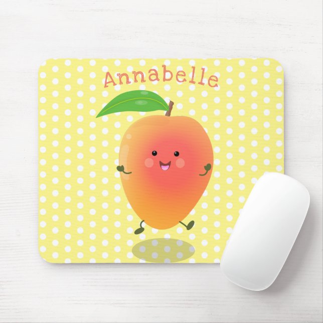 Cute happy mango yellow cartoon illustration mouse mat (With Mouse)