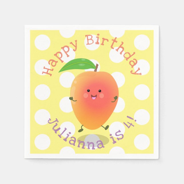 Cute happy mango yellow cartoon illustration napkin (Front)