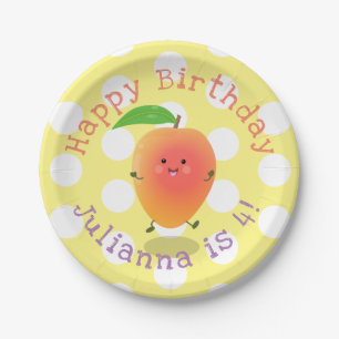 Cute happy mango yellow cartoon illustration paper plate