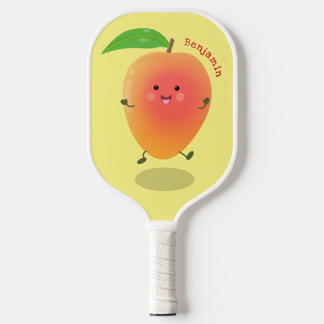 Cute happy mango yellow cartoon illustration  pickleball paddle (Front)