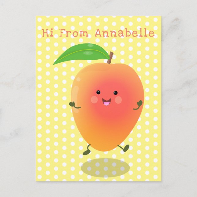 Cute happy mango yellow cartoon illustration postcard (Front)