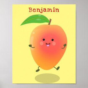 Cute happy mango yellow cartoon illustration poster