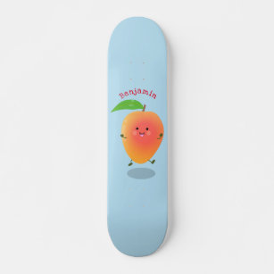 Cute happy mango yellow cartoon illustration skateboard