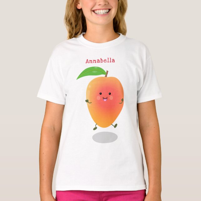 Cute happy mango yellow cartoon illustration T-Shirt (Front)