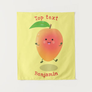 Cute happy mango yellow cartoon illustration  tapestry