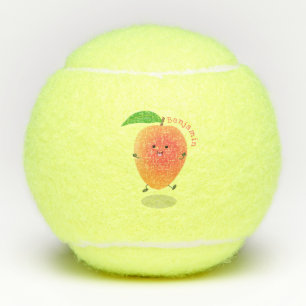 Cute happy mango yellow cartoon illustration tennis balls