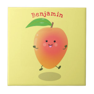 Cute happy mango yellow cartoon illustration tile