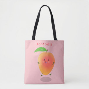 Cute happy mango yellow cartoon illustration tote bag