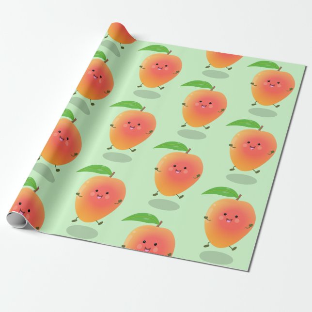 Cute happy mango yellow cartoon illustration wrapping paper (Unrolled)