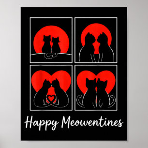 Cute Happy Meowentines Funny Cat Valentine's Poster