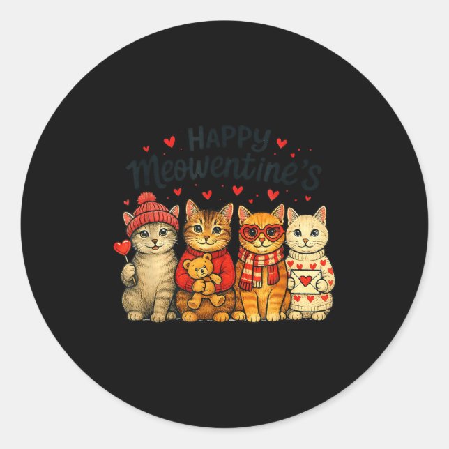 Cute Happy Meowentines Valentine Cats Love Men Wom Classic Round Sticker (Front)