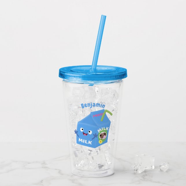 Cute happy milk carton character cartoon acrylic tumbler (Back Ice)