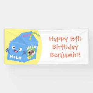 Cute happy milk carton character cartoon banner