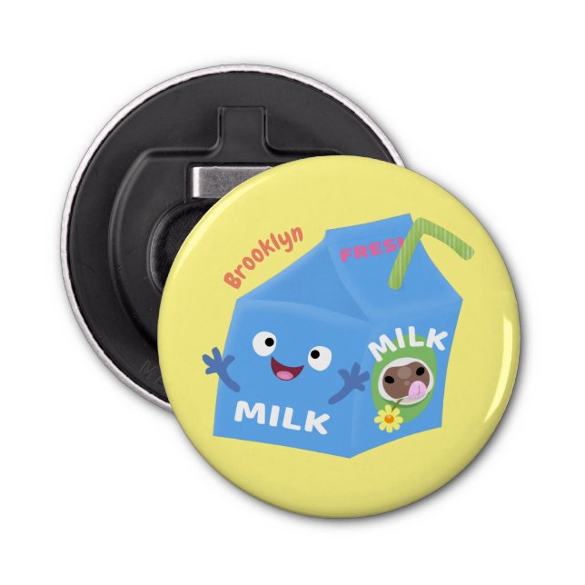 Cute happy milk carton character cartoon bottle opener (Front)