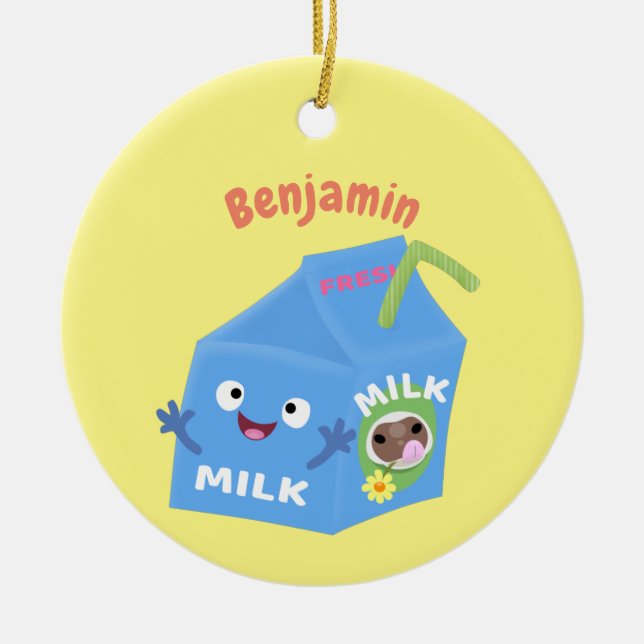 Cute happy milk carton character cartoon ceramic tree decoration (Front)