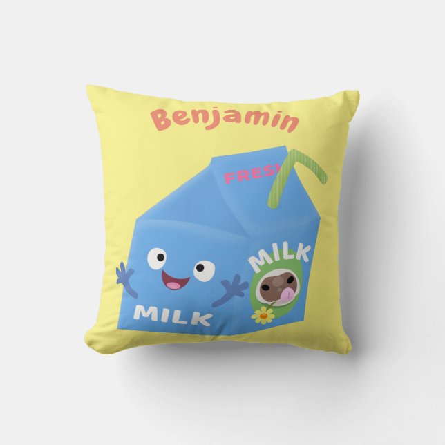 Cute happy milk carton character cartoon cushion (Front)
