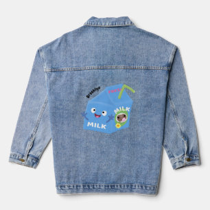Cute happy milk carton character cartoon denim jacket