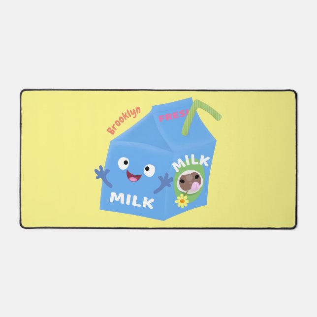 Cute happy milk carton character cartoon desk mat (Front)