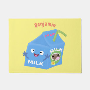 Cute happy milk carton character cartoon doormat