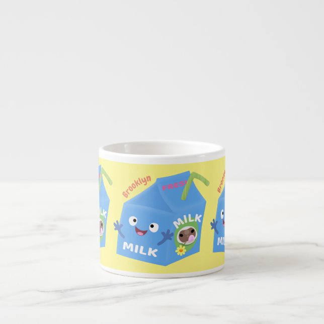 Cute happy milk carton character cartoon espresso cup (Front)