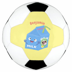 Cute happy milk carton character cartoon football