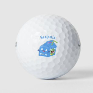 Cute happy milk carton character cartoon golf balls
