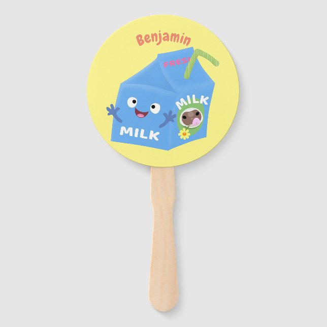 Cute happy milk carton character cartoon  hand fan (Front)