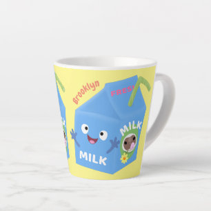 Cute happy milk carton character cartoon latte mug