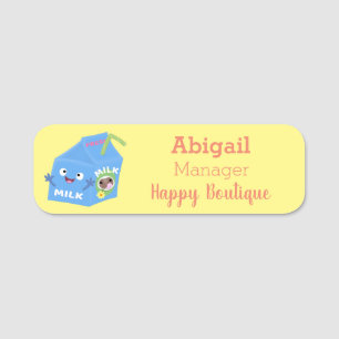 Cute happy milk carton character cartoon name tag