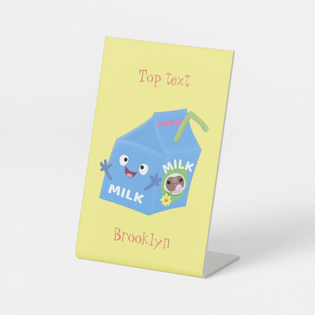 Cute happy milk carton character cartoon pedestal sign (Front)