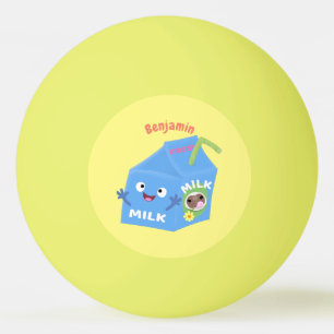 Cute happy milk carton character cartoon ping pong ball