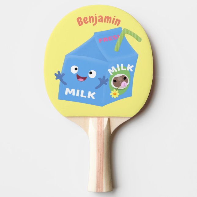 Cute happy milk carton character cartoon  ping pong paddle (Front)