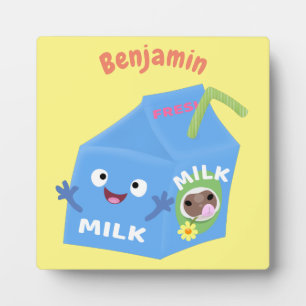 Cute happy milk carton character cartoon plaque