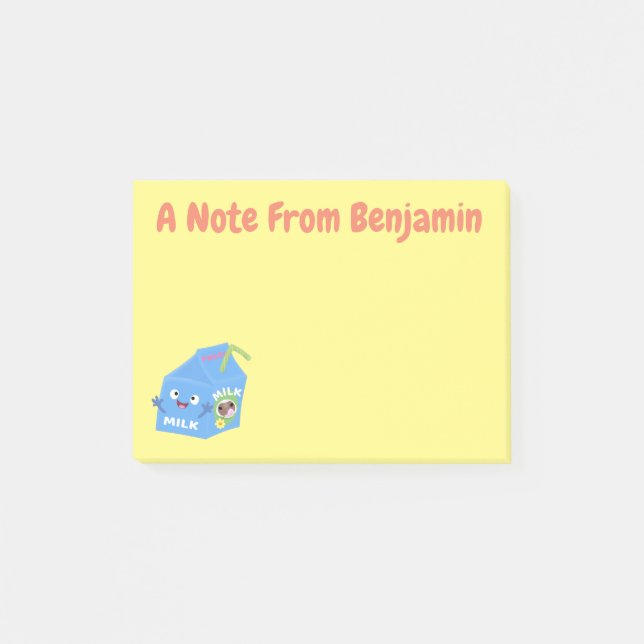 Cute happy milk carton character cartoon post-it notes (Front)