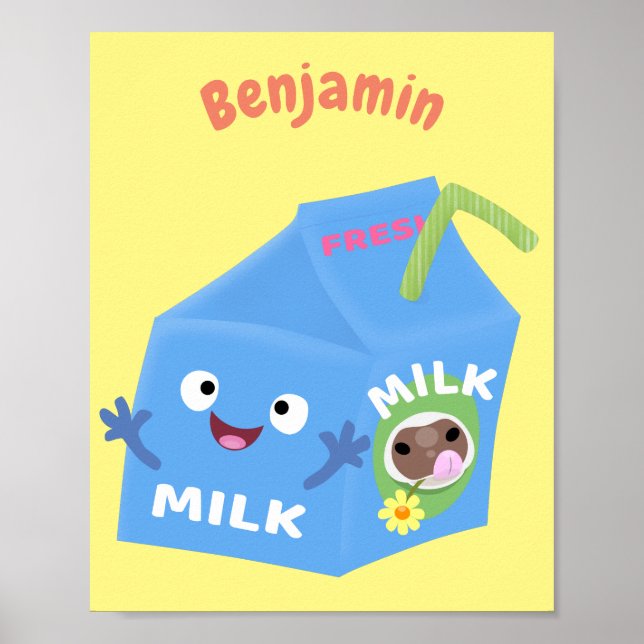 Cute happy milk carton character cartoon poster (Front)