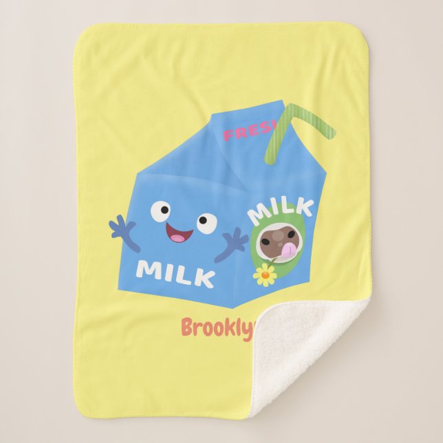 Cute happy milk carton character cartoon sherpa blanket (Front)