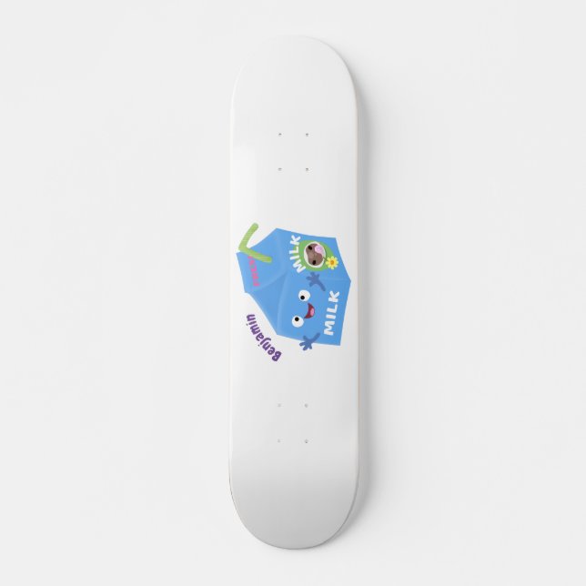 Cute happy milk carton character cartoon skateboard (Front)