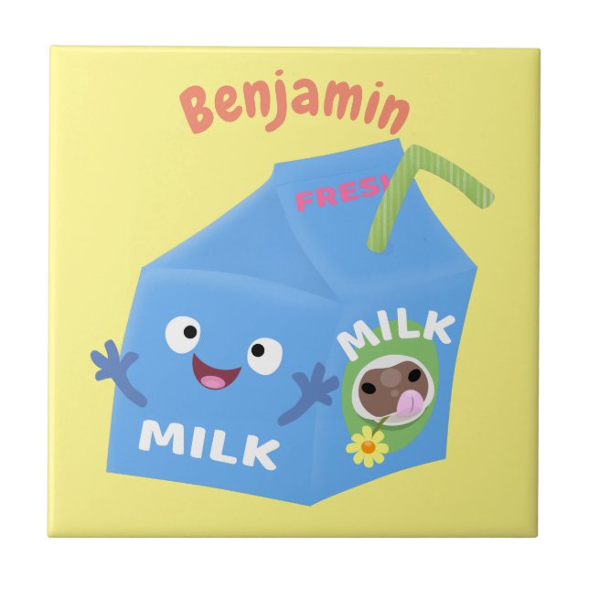 Cute happy milk carton character cartoon tile (Front)