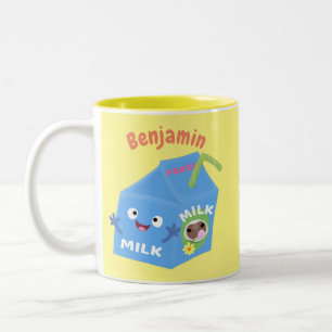 Cute happy milk carton character cartoon Two-Tone coffee mug