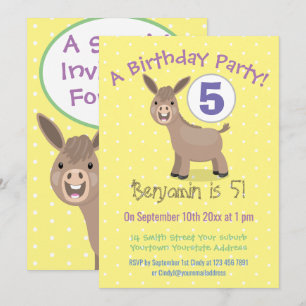Cute happy mini donkey cartoon illustration invitation