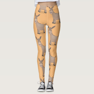 Cute happy mini donkey cartoon illustration leggings