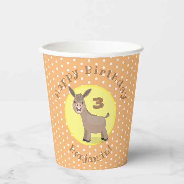 Cute happy mini donkey cartoon illustration paper cups (Front)