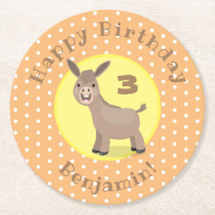 Cute happy mini donkey cartoon illustration round paper coaster