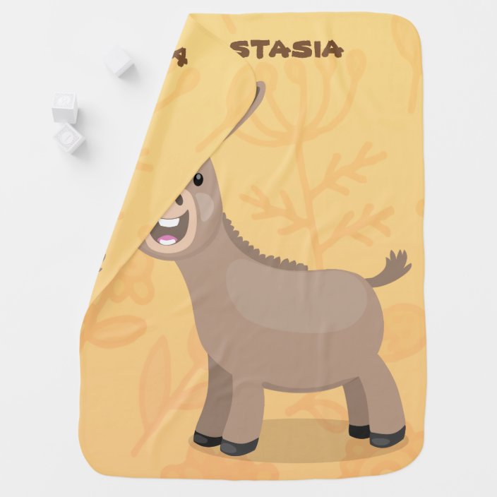 Cute happy miniature donkey cartoon illustration baby blanket Zazzle