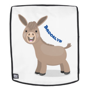 Cute happy miniature donkey cartoon illustration backpack