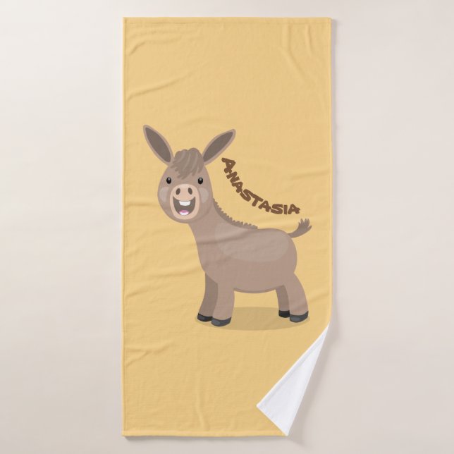 Cute happy miniature donkey cartoon illustration bath towel set (Bath Towel)