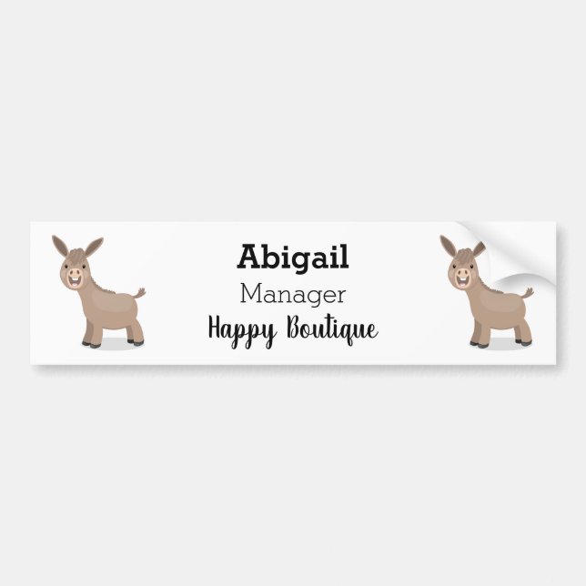 Cute happy miniature donkey cartoon illustration bumper sticker (Front)