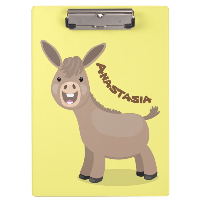 Cute happy miniature donkey cartoon illustration clipboard (Front)