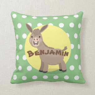 Cute happy miniature donkey cartoon illustration cushion