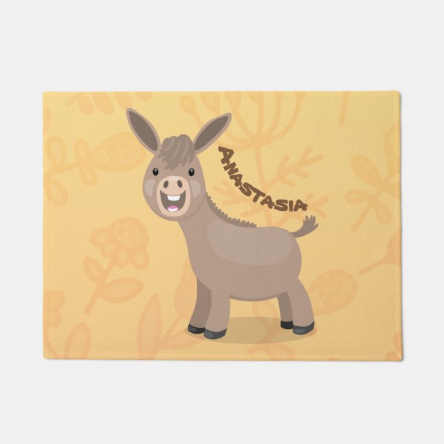Cute happy miniature donkey cartoon illustration doormat (Front)